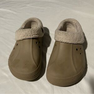 Mens Crocs Cozy Lined Slip-On Clogs in Tan